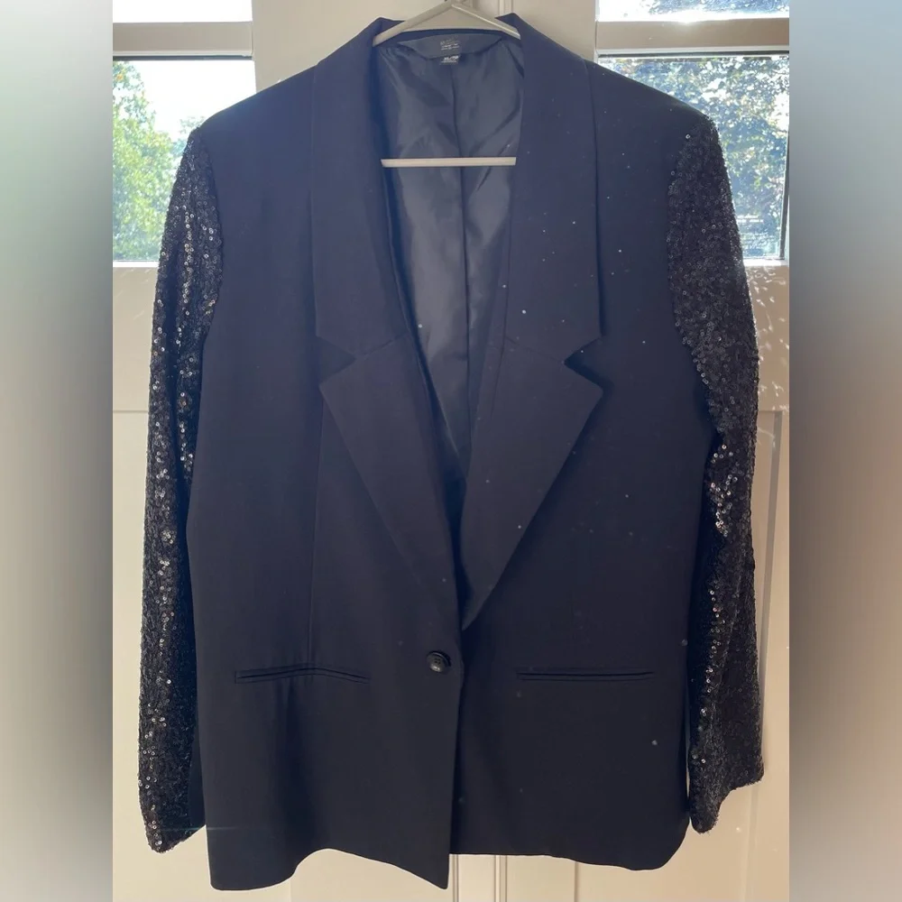 Vintage blazer sequin sleeves black jacket Mossimo XL - Picture 2 of 7